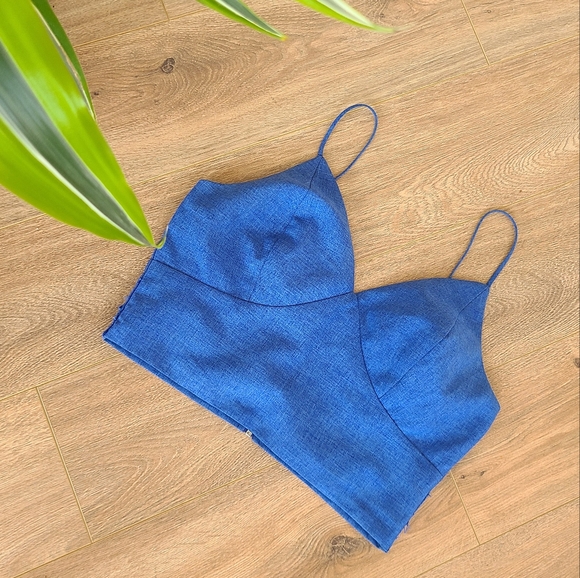 Cami Blue Crop Top Corset - Picture 1 of 3